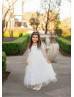 Long Sleeves White Eyelash Lace Tulle Vintage Flower Girl Dress